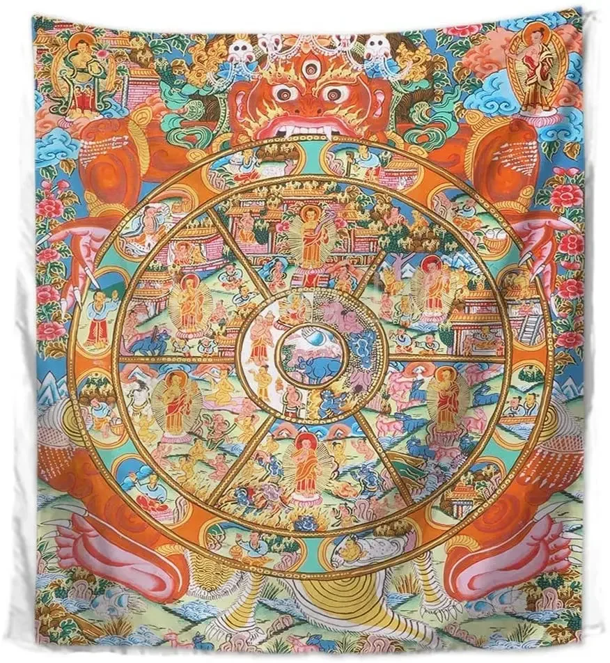Буддийский настенный гобелен «Колесо жизни» Тханка