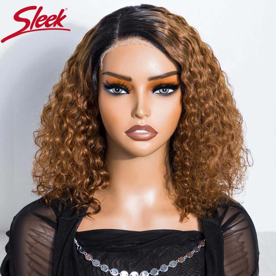 

Sleek Curly Human Hair Wigs For Women TT1B/30 Brown Ombre Colored Lace Wigs 100% Ready To Wear Deep Wave Brazilian Hair Wigs