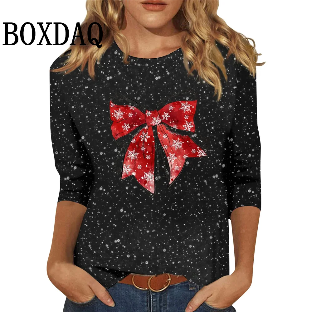 

Fashion Long Sleeve T Shirt Women Cute Print Graphic Tees Shirt Autumn Winter Casual Loose Basic Tops Pullover Christmas Clothes
