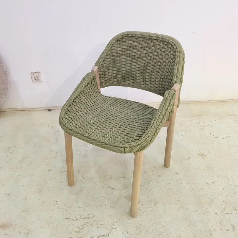Rattan solid wood dining chair, open-air outdoor courtyard garden homestay coffee chair, teak outdoor furniture in groups of 5