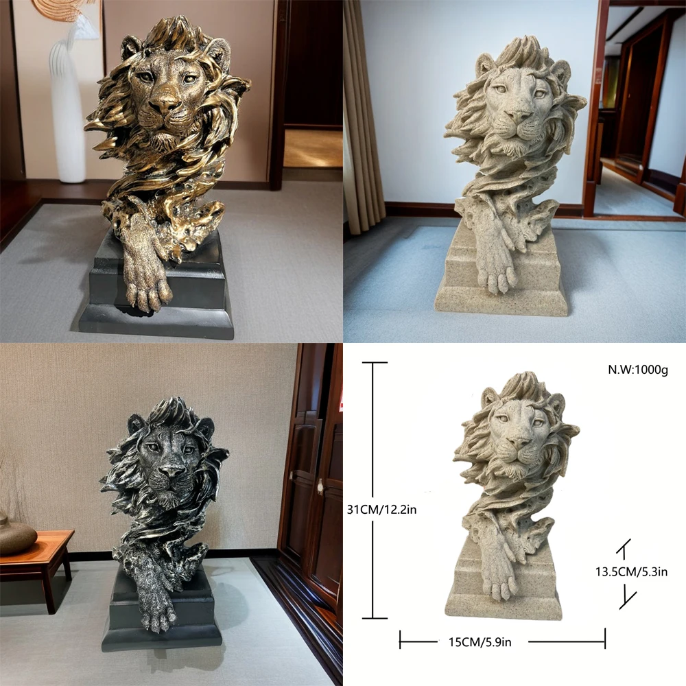 Creative Lion  Statue World Famous Africa Wild Animal Room Desk Miniature Model Craft Figure