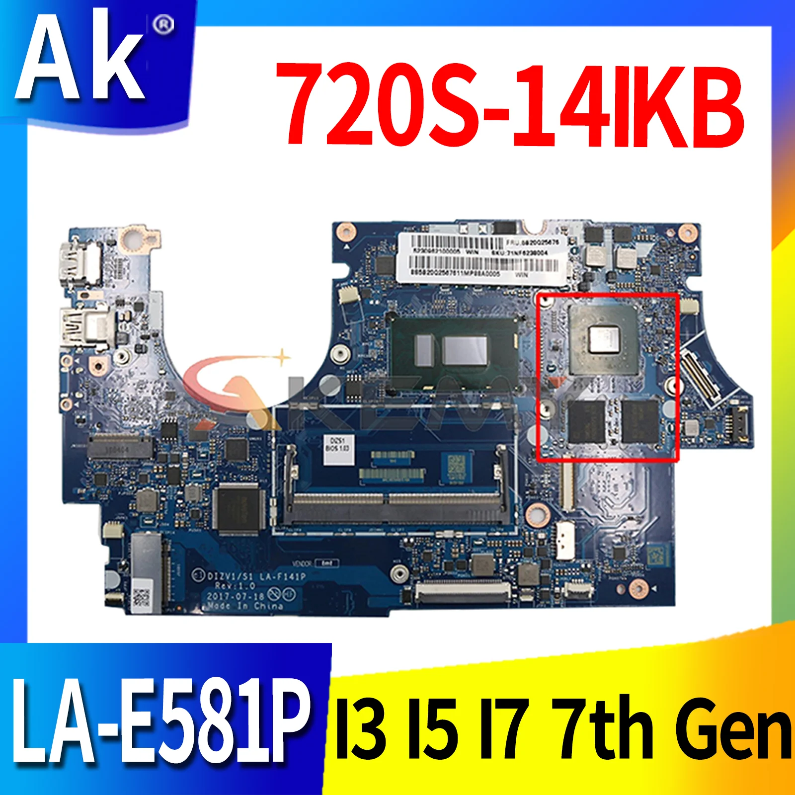 

Материнская плата для ноутбука Lenovo ideapad 80XC 720S-14IKB LA-E581P I5-7200U GF940MX 2 ГБ видеокарты Ideapad, материнская плата протестирована нормально