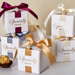 Luxury Square Candy Box With Pearls Wedding Birthday Christmas Valentines Day Party Favor Candy Box Accept Private Customization