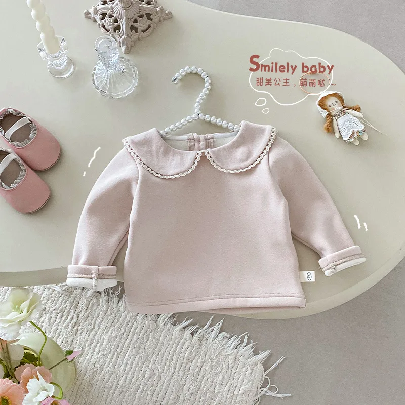

Бархатная базовая рубашка для девочек 0-5 лет, зимняя корейская детская одежда, однотонный внутренний комплект для малышей, детская зимняя одежда