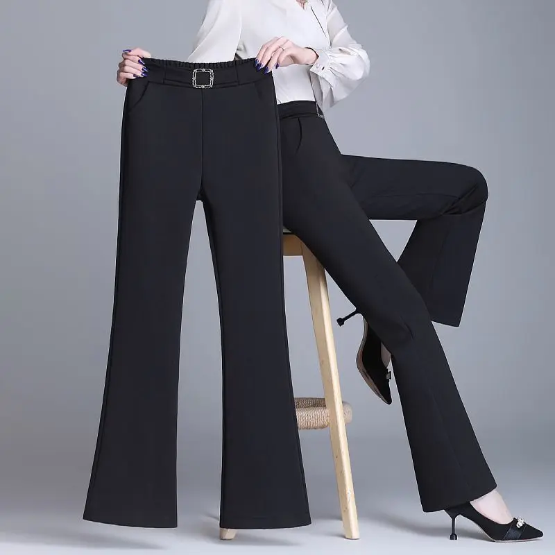 

2024 Fashion Female Casual Draped Straight Trousers Women Office Vintage High Waist Stretch Flare Suit Pants Pantalones A20