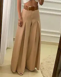 Elegant Women's Wide Leg Pants Casual Solid Color Pleated Loose High Waisted Fashionable Commuting Women's Wide Leg Pants