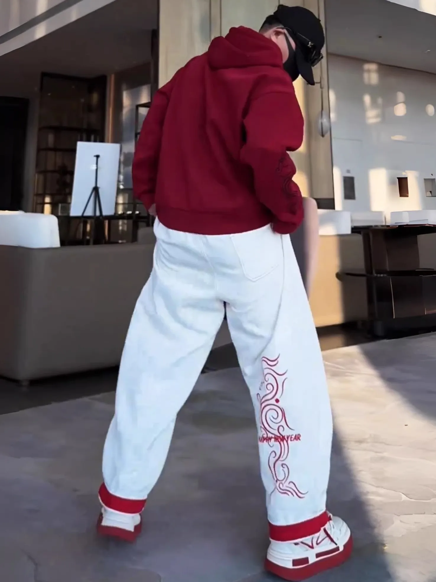 

Winter Fce Lined Ethnic Embroidered Casual Sports Set Men Haome Hoodie Wide Leg Knife Pants Two Piece Set Cotton Blend ...