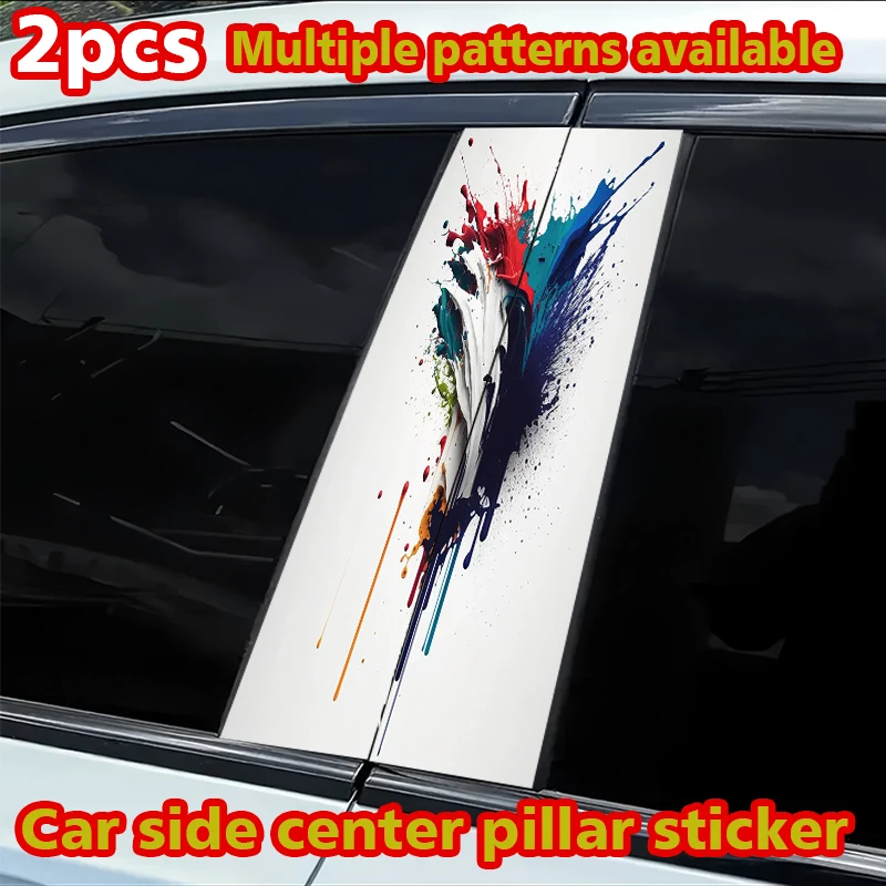 2 car center pillar stickers Color Ink Splatter B-pillar scratch protection sticker