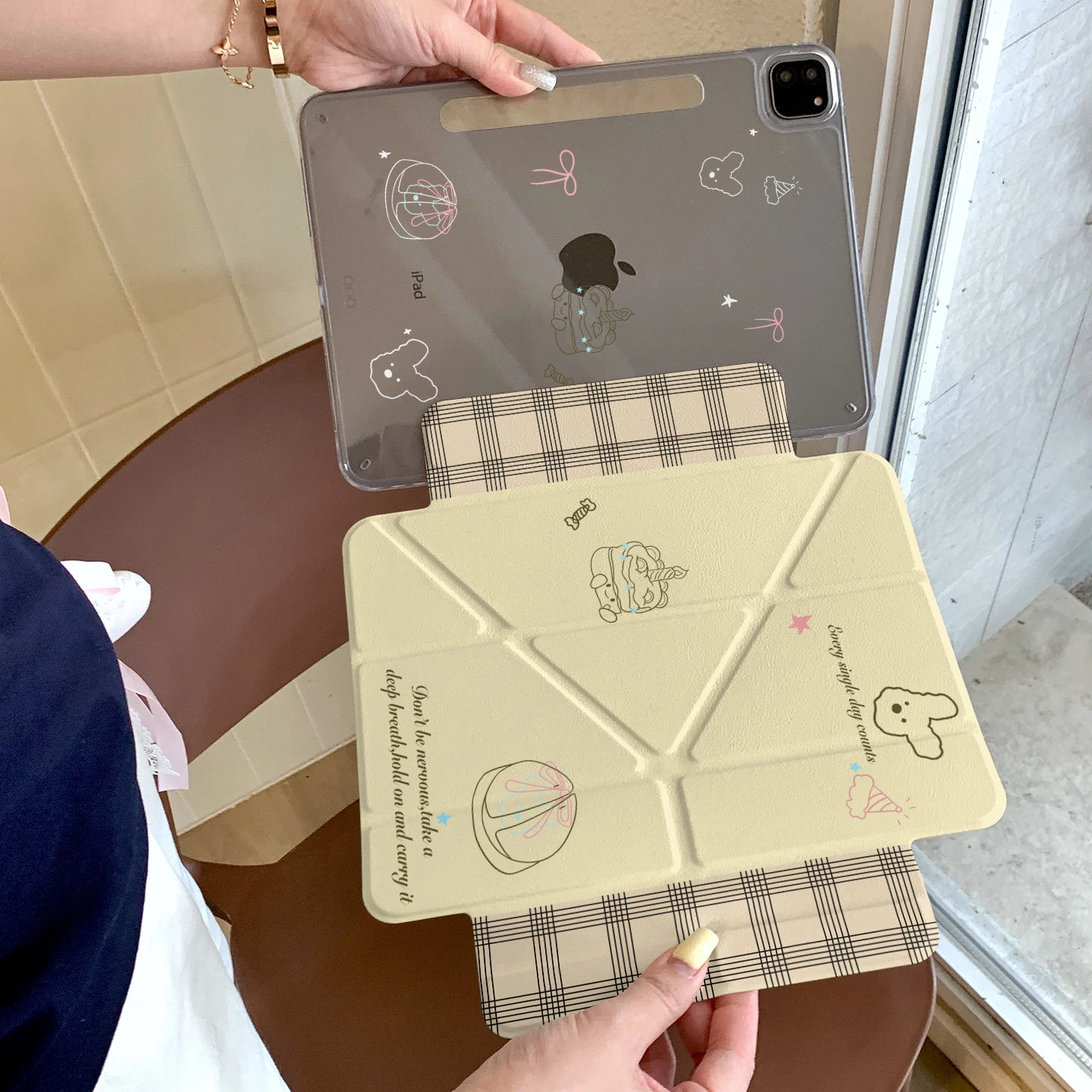 Cute Line Dog Cake Tablet Case For iPad Pro 11 12.9 13 A16 M2 M4 M3 M5 Shell 8.3 9.7 10.2 5/6/7/8/9/10/11th Mini Air 3 4 5 Cover