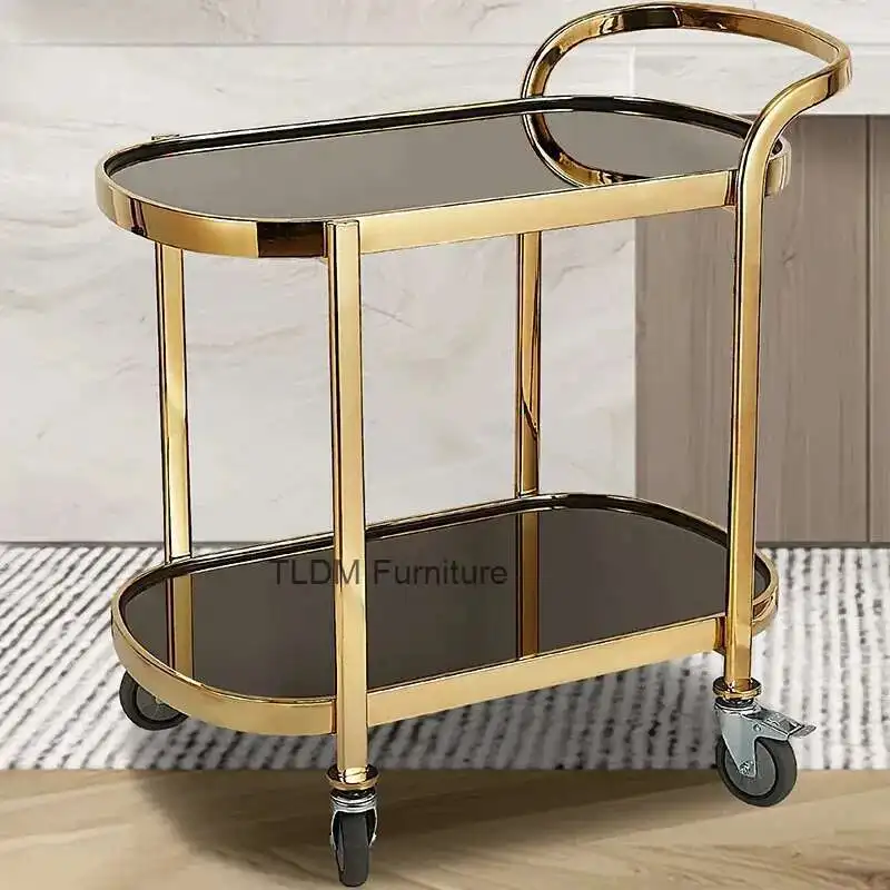 

Stainless Steel Cart Trolley Professional Cleaning Carrying Hotel Double Commercial Vegetables Rack High-style Gold Side Table