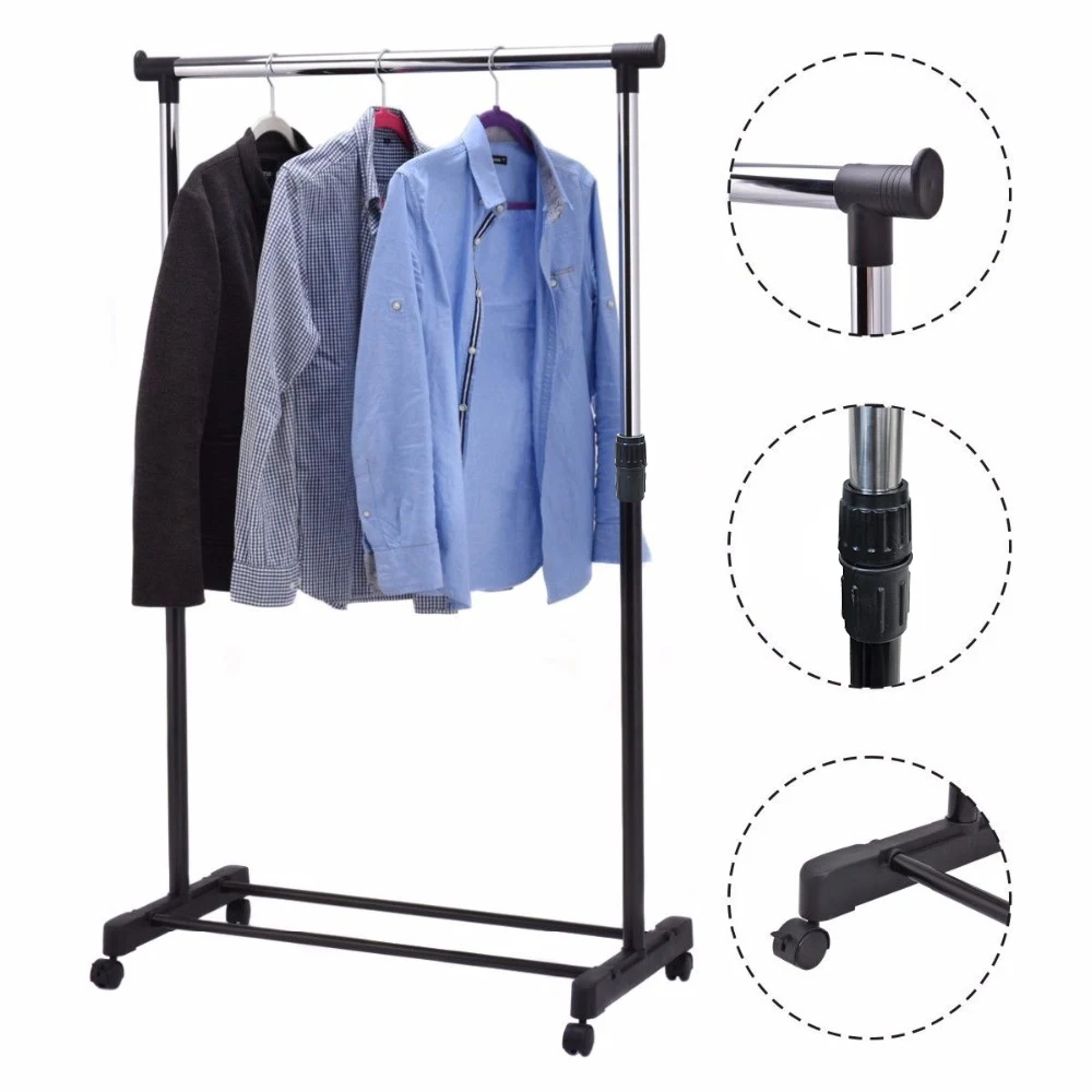 New Adjustable Rolling Clothes Hanger Coat Rack Floor Hanger Storage Wardrobe Clothing Drying Racks With Shoe Rack W0498