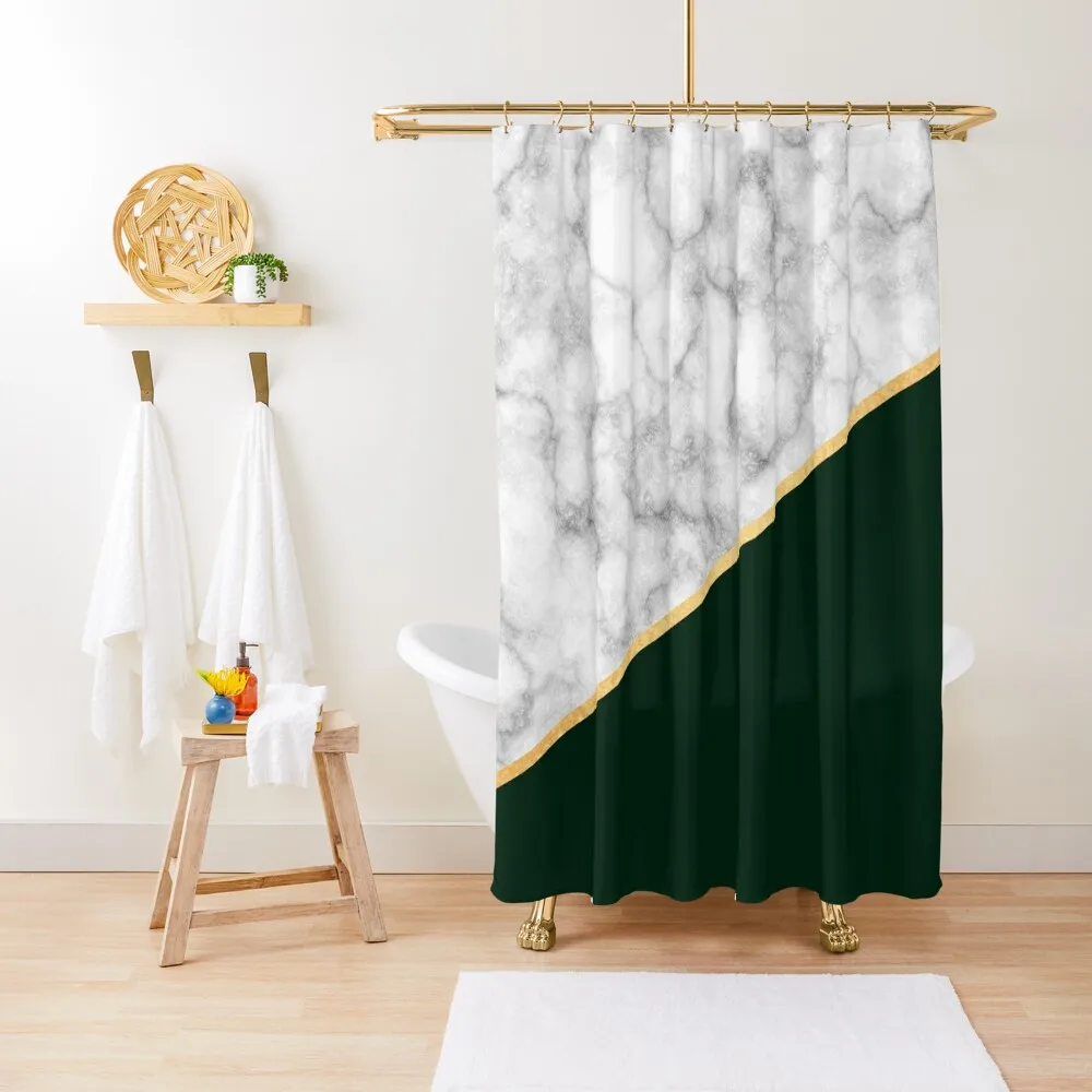 

Classic Marble, Forest Green, and Gold Stripe Shower Curtain For Bathrooms Bathroom Accessorys Curtain