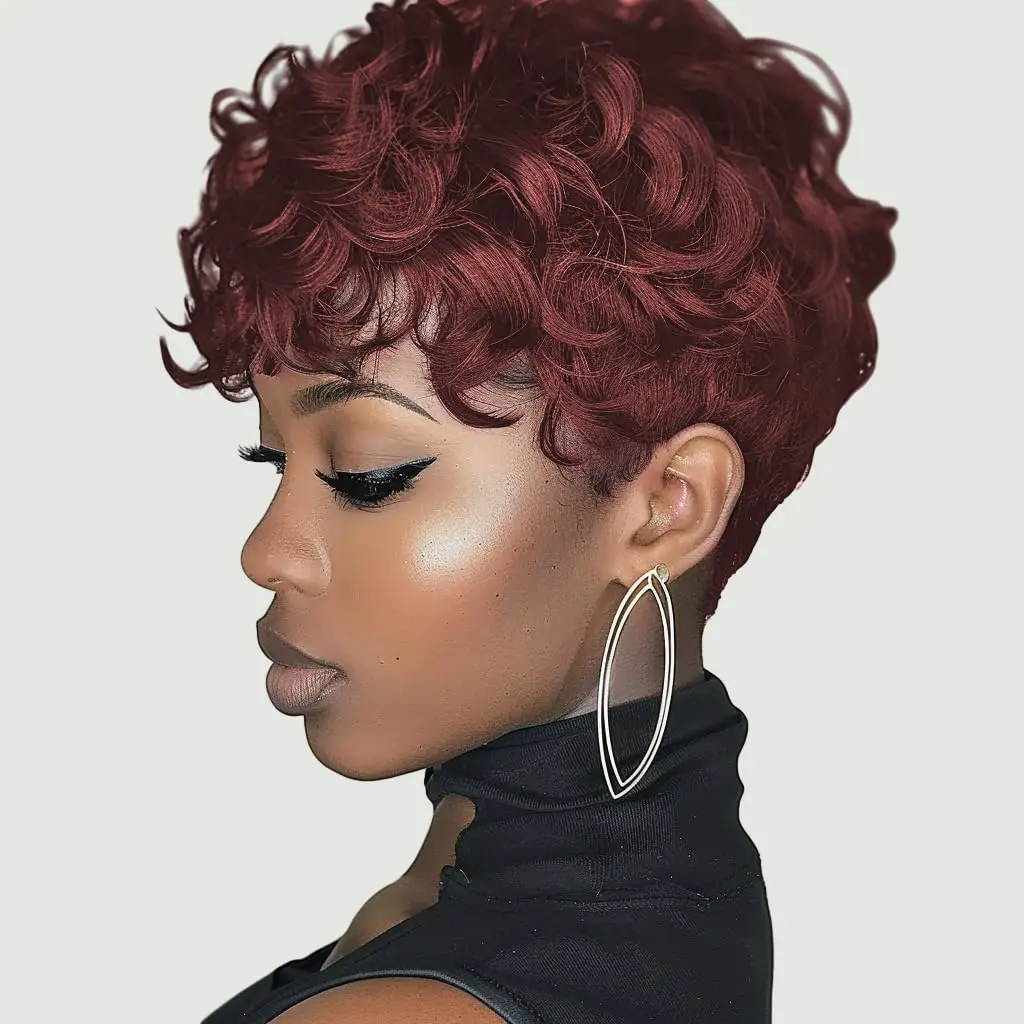 Black Women's Short Curly Elf Wig Black Women's Synthetic Wig Natural Wave Shape Black Elf Cutting Wig Short Curly Layered Elf