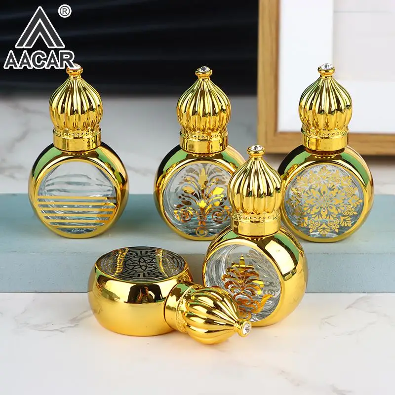 1pc 10ml Gold Arabic Crystal Essential Oil Roller Bottles Attar Oud Glass Perfume Bottle With Glass Roll On Essential Oil Bottle