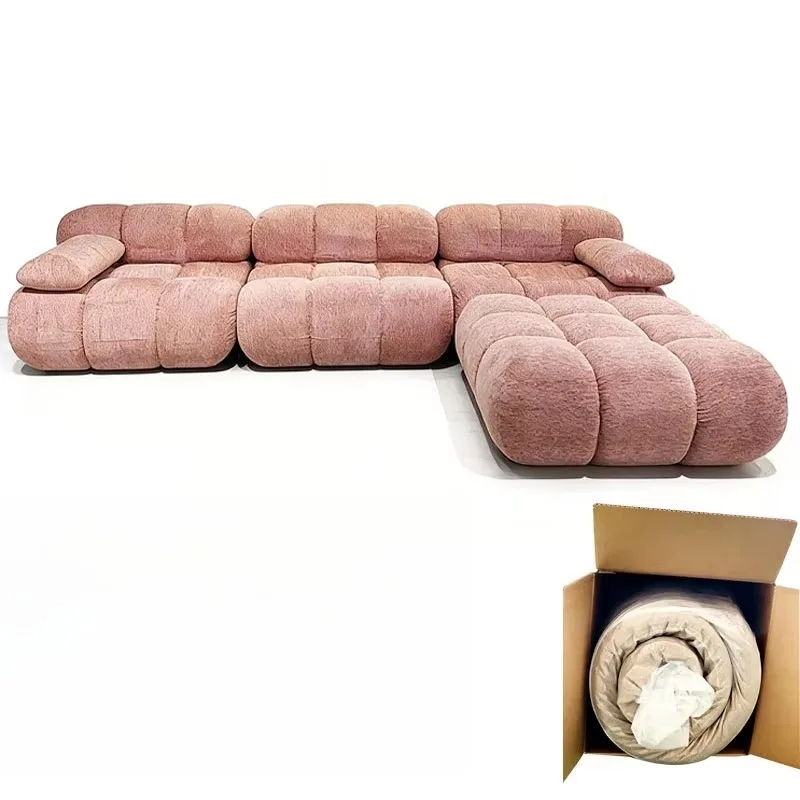 Wholesale high quality living room pink fabric modern vacuum packaging compression combined sofa set furniture