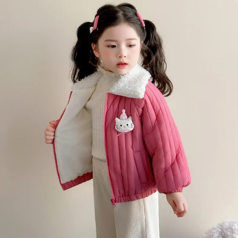 

Kawaii Hello Kitty Sanrio Children's Cute Cartoon Plush Warm Jacket Comfortable Windproof Coat Blouse Christmas Gifts for Kids