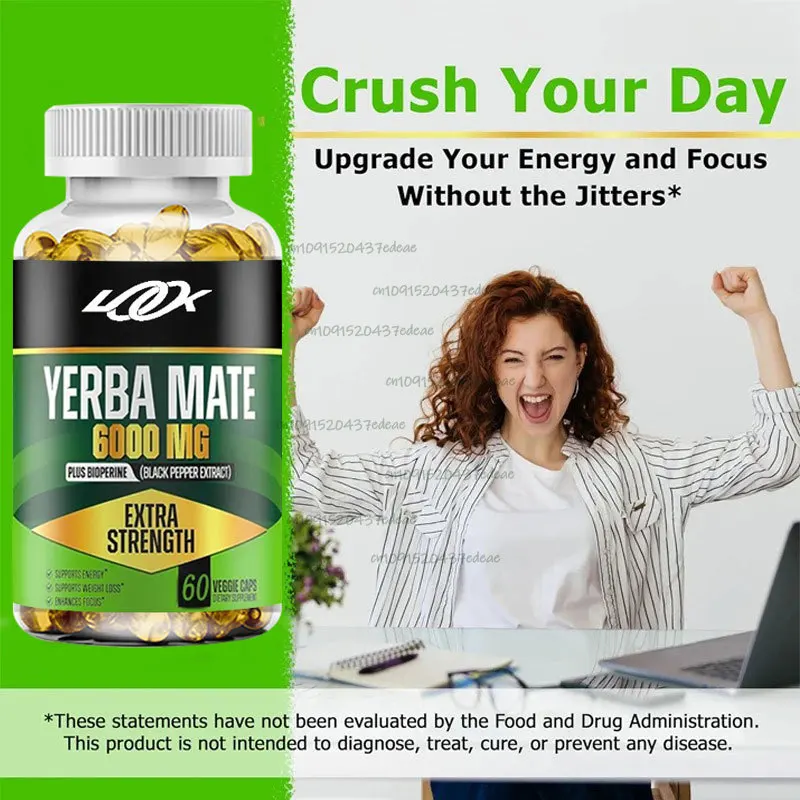 6000mg high potency caffeine supplement, used to clean natural energy, improve attention, concentration of 60 capsules