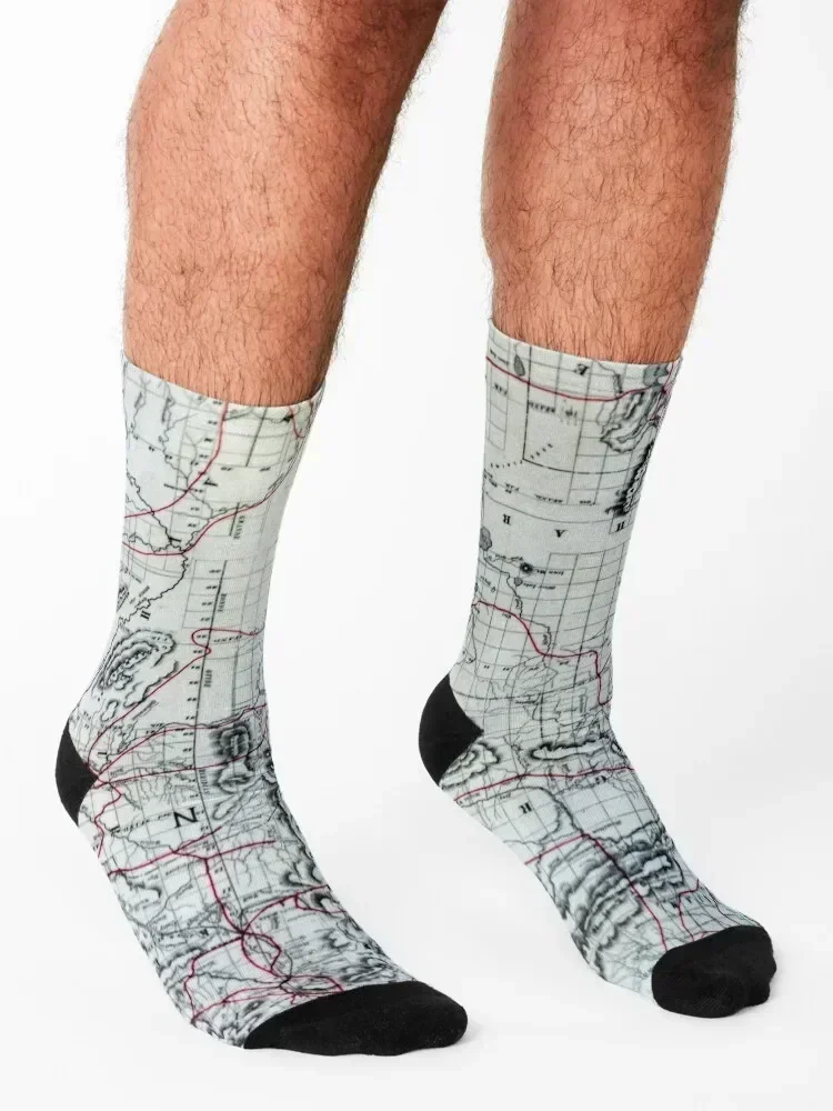 الخريطة القديمة الجوارب kawaii جوارب السنة الجديدة الثلوج الصبي الجوارب النسائية رجل الدراجات المضادة للانزلاق الجوارب للفتيات الرجال