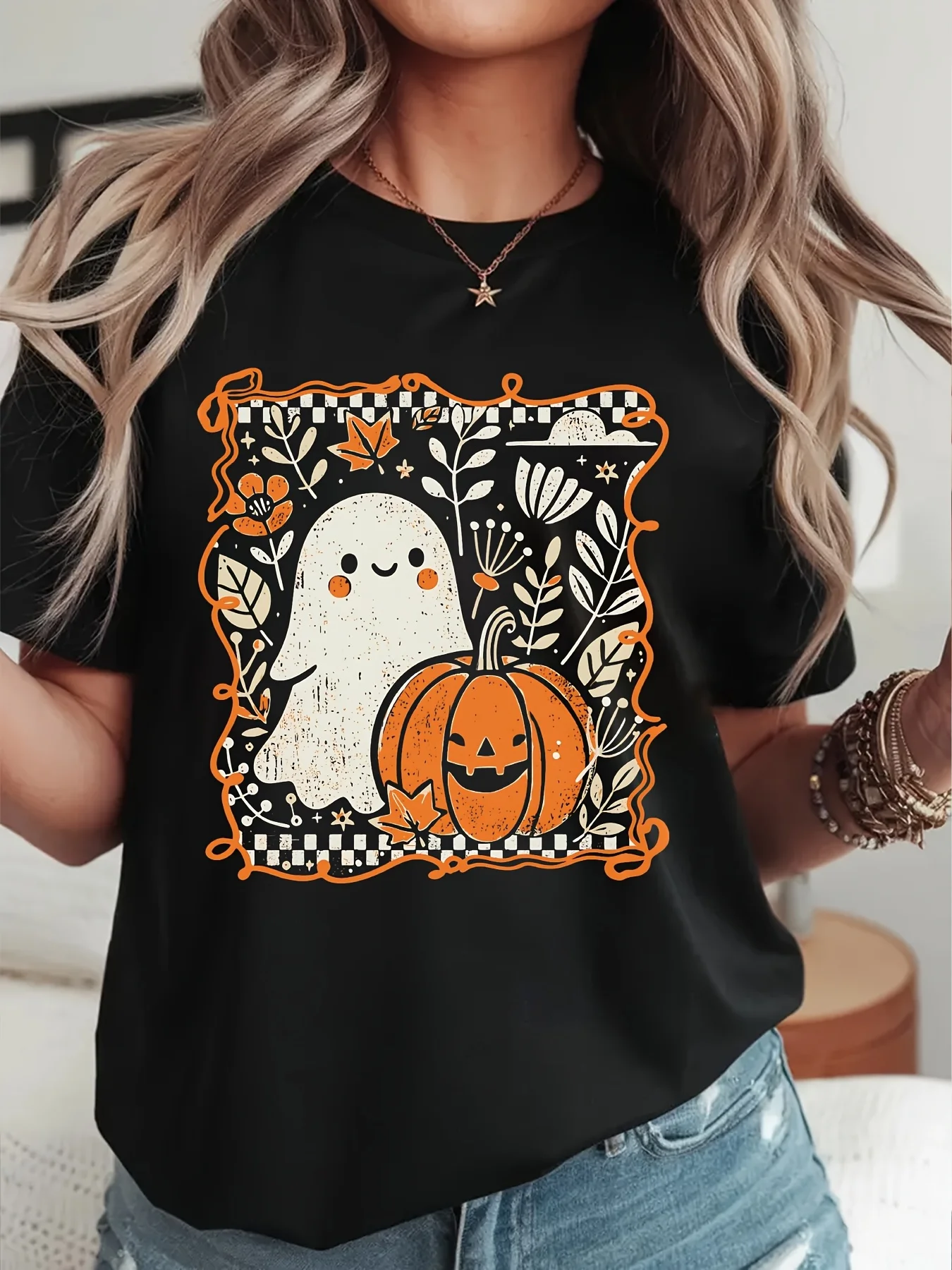 

Halloween Graphic Printing Summer Autumn and Winter Pure Cotton Men's and Women's T-shirts Short Sleeves Luxury Outdoor Sports