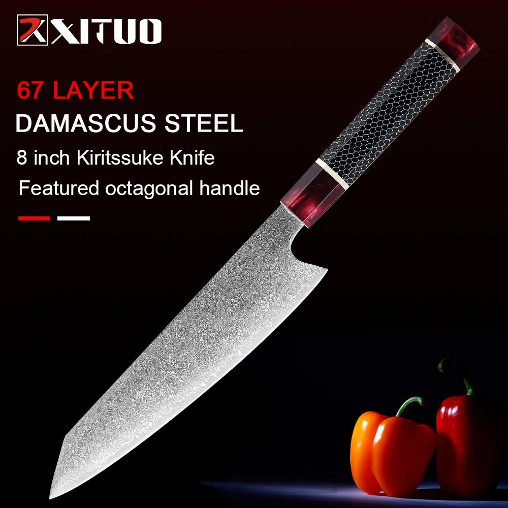 XITUO Damascus Knife Japan 67 layer Damascus steel vg10 Chef Kiritsuke Knife Kitchen Cooking Knife Resin Sashimi Filleting Knive