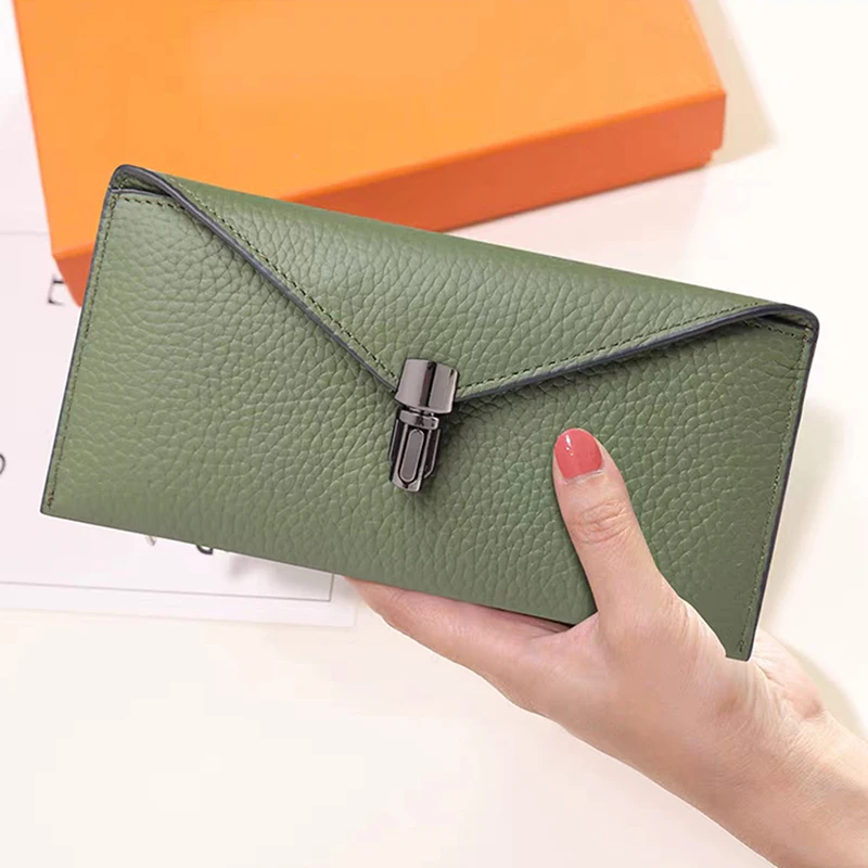 Tarjetero de diseño de lujo para mujer, Cartera de cuero genuino con inicial personalizada, monedero Delgado Vintage a la moda