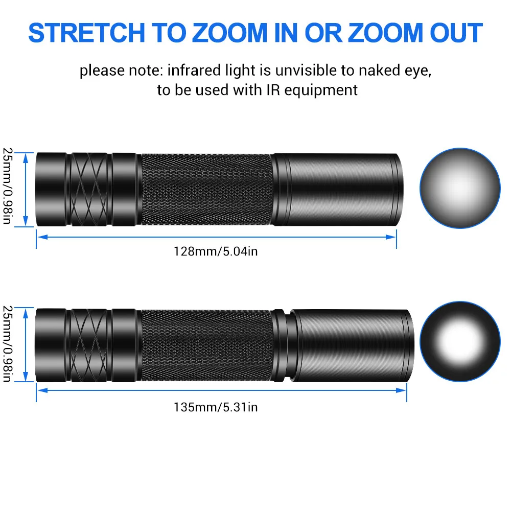 850nm/940nm Infrared Flashlight VSCEL IR Torch Zoomable Infrared Illuminator for Night Vision Scope Tactical Weapon Gun Lights