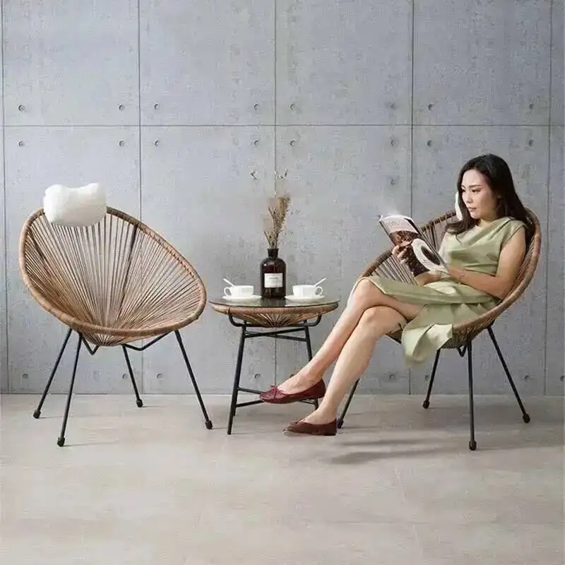 Home Living Furniture Room Leisure Nordic Chair Armchair Ins Wicker Chair Balcony Outdoor Rattan Chair Balcony Backrest Armchair