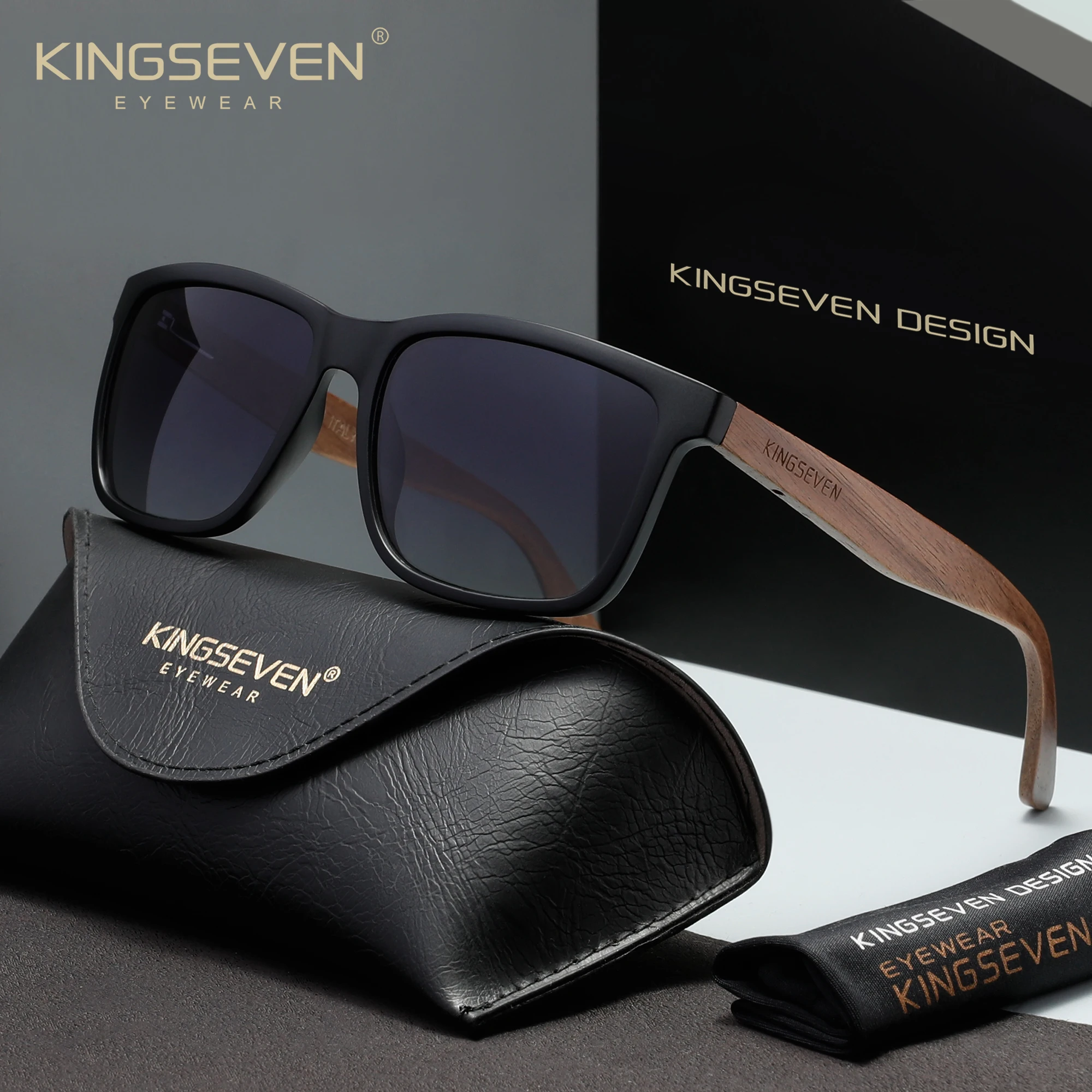 

Солнцезащитные очки KINGSEVEN классические деревянные, унисекс, поляризационные, с защитой от УФ400, антибликовые, для вождения и активного отдыха, с квадратной оправой