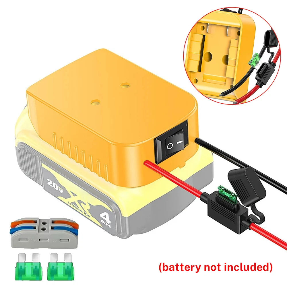 

Power Wheels Adapter for Dewalt 20V Battery Adapter with Switch Fuse & Wire Terminals 12AWG Wire DIY Ride On Truck RC Car Toys