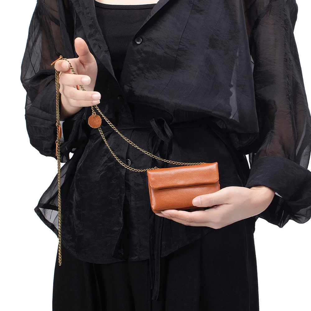 New Arrival Cowhide Mini Chain Square Bag Women's Fashion Unique Design Retro Single Shoulder Slant Storage Crossbody Bag