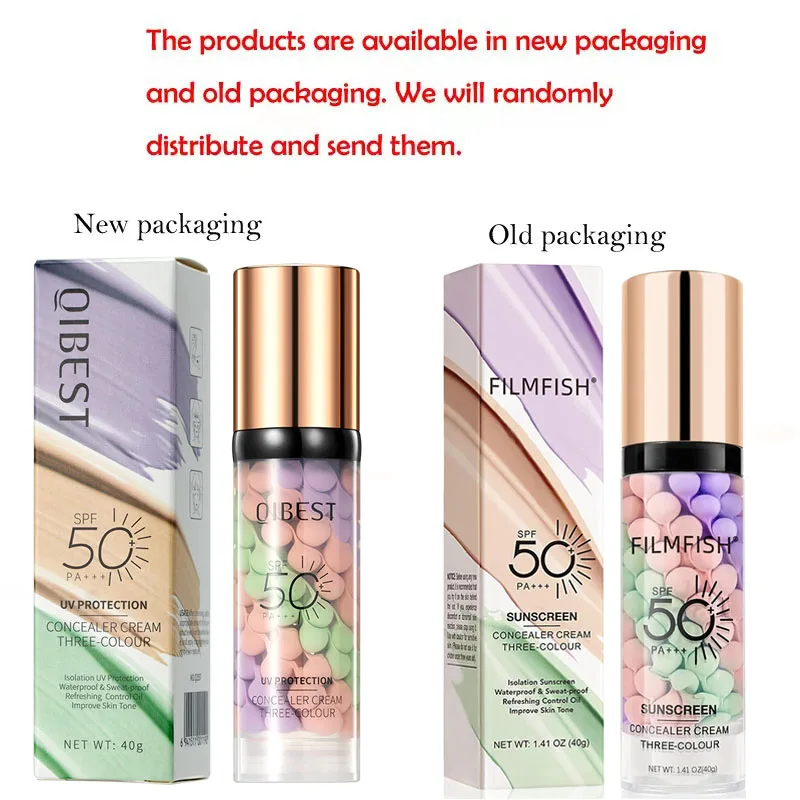 Base de maquillage pour le visage, crème tricolore, Isolation des couleurs, fond de teint imperméable, crème de Base de maquillage naturelle, 40g