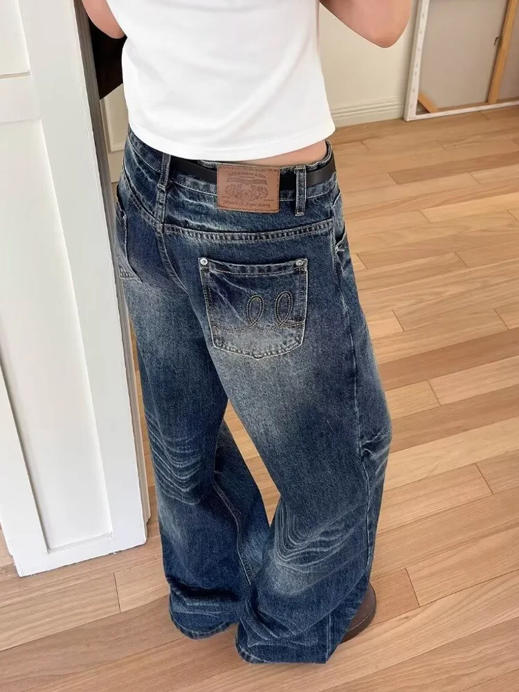 

Женские синие джинсы-карго, мешковатые потертые Y2K, американская уличная одежда в стиле Харадзюку, стиль 2000-х годов, свободные широкие брюки в стиле ретро 90-х, брюки, одежда