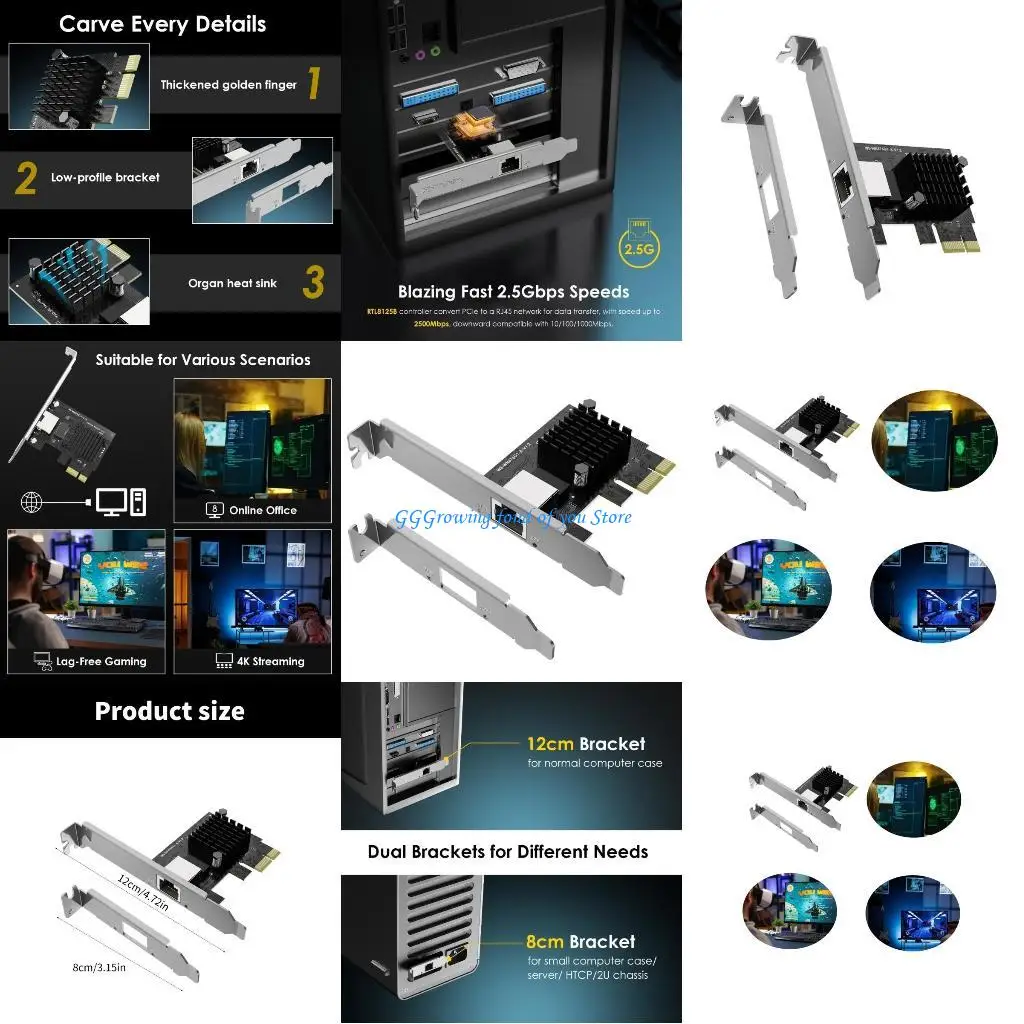 

H9EB PCIE to RJ45 LAN Card, 2.5Gbps Gigabit Speeds Ethernet Networking Card PCIe Interfaces RJ45 Adapter Supports Win10/11