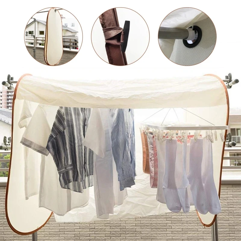 Waterproof Laundry Drying Cover Clothes Rack Protective Cover Rainproof Dustproof Outdoor Balcony Clothesline Protector for Home
