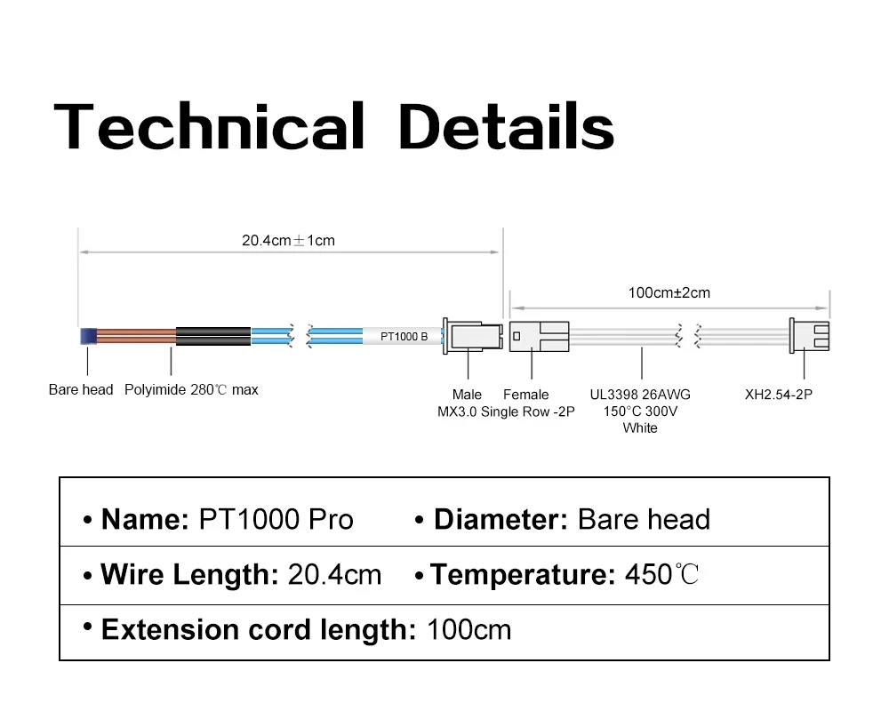 Trianglelab PT1000 Pro Bare Thermistor-Kartusche Hochtemperatur 450°C für Rapido Hotend TCHC Kit CHC Pro TR6 TD6 HOTEND – Detail 28