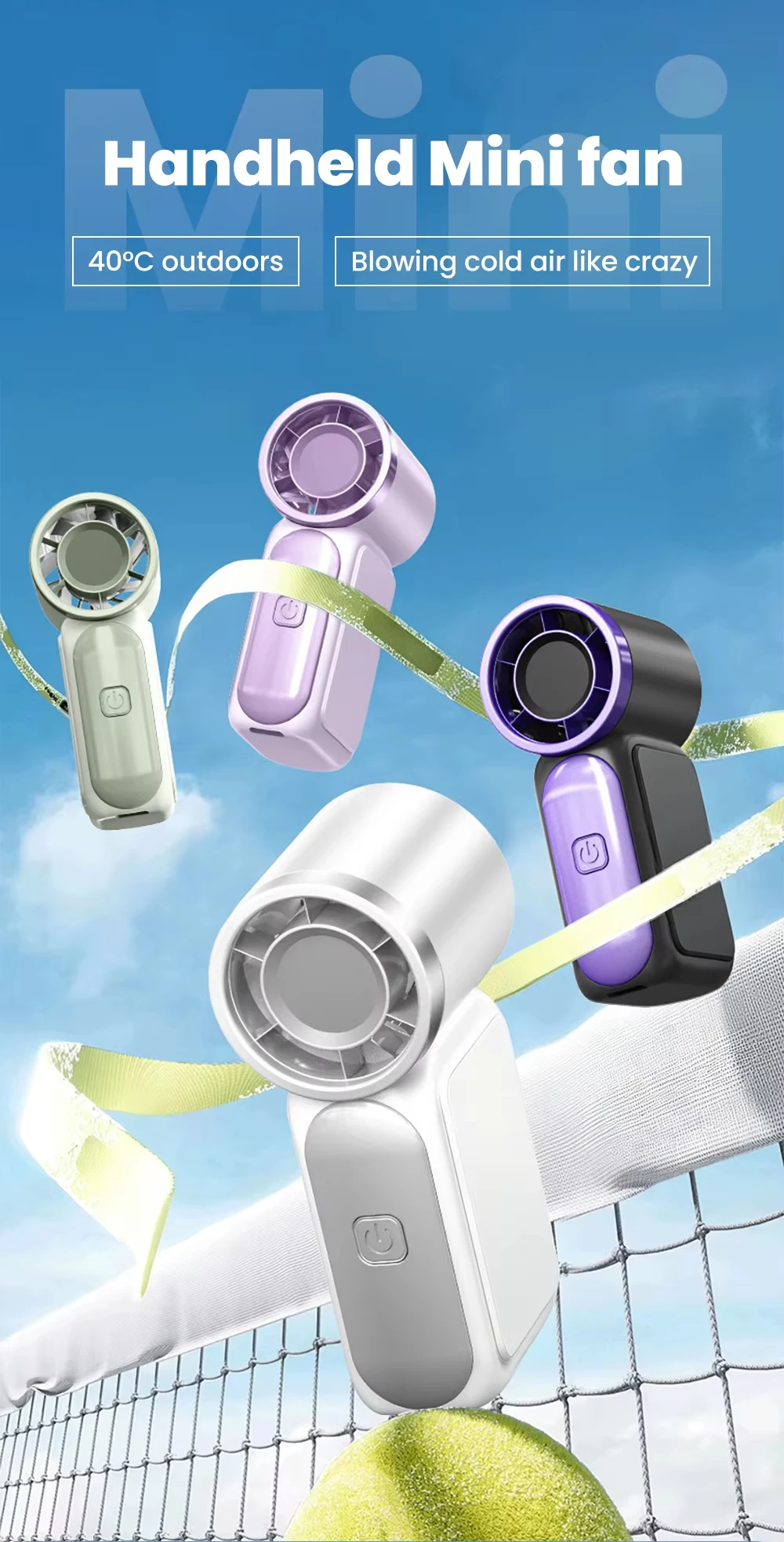 Hochgeschwindigkeits-Handventilator, tragbarer Mini-Ventilator mit 5 Geschwindigkeitsstufen, Typ-C wiederaufladbar, digitales Display, Tischventilator, Outdoor-Ventilator – Detail 1