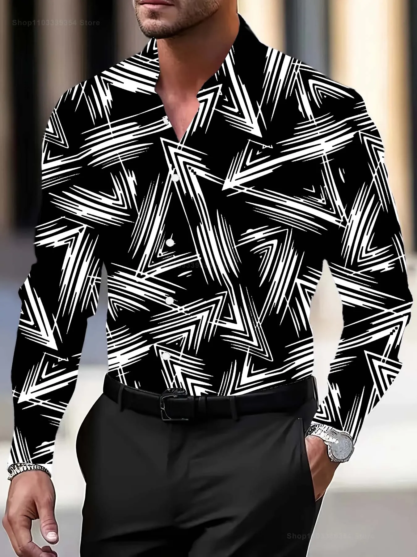 

Разноцветная геометрическая линия, узор с 3D принтом, мужские рубашки с длинными рукавами, деловая повседневная рубашка на пуговицах для мужчин, верхняя мужская одежда