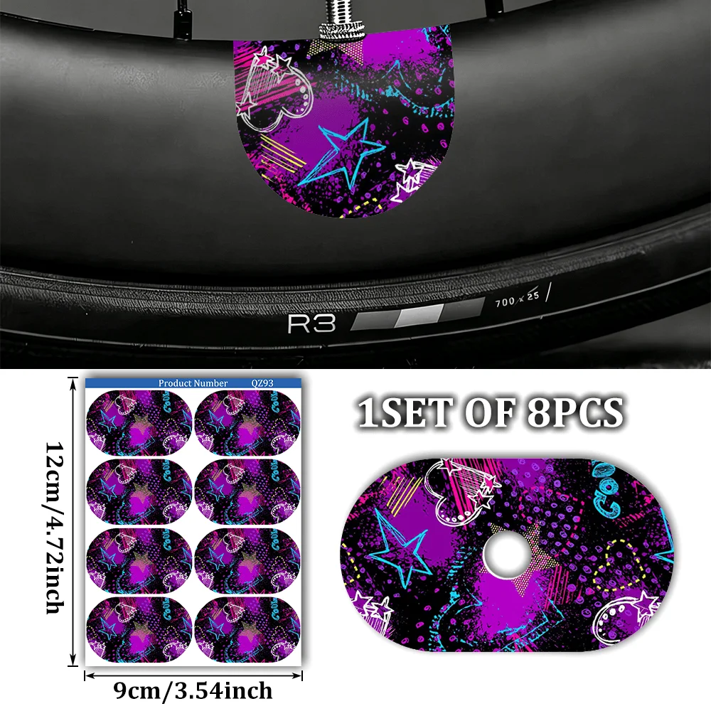 

8Pcs Purple Graffiti Star Valve Stem Stickers, Waterproof Tire Decals for Car & Bike Wheel Accessories