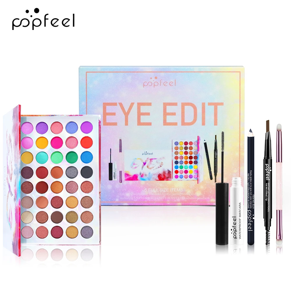 POPFEEL Set trucco Eye Edit - Palette di ombretti da 35 colori, eyeliner, mascara e pennello - Perfetto per tutte le occasioni