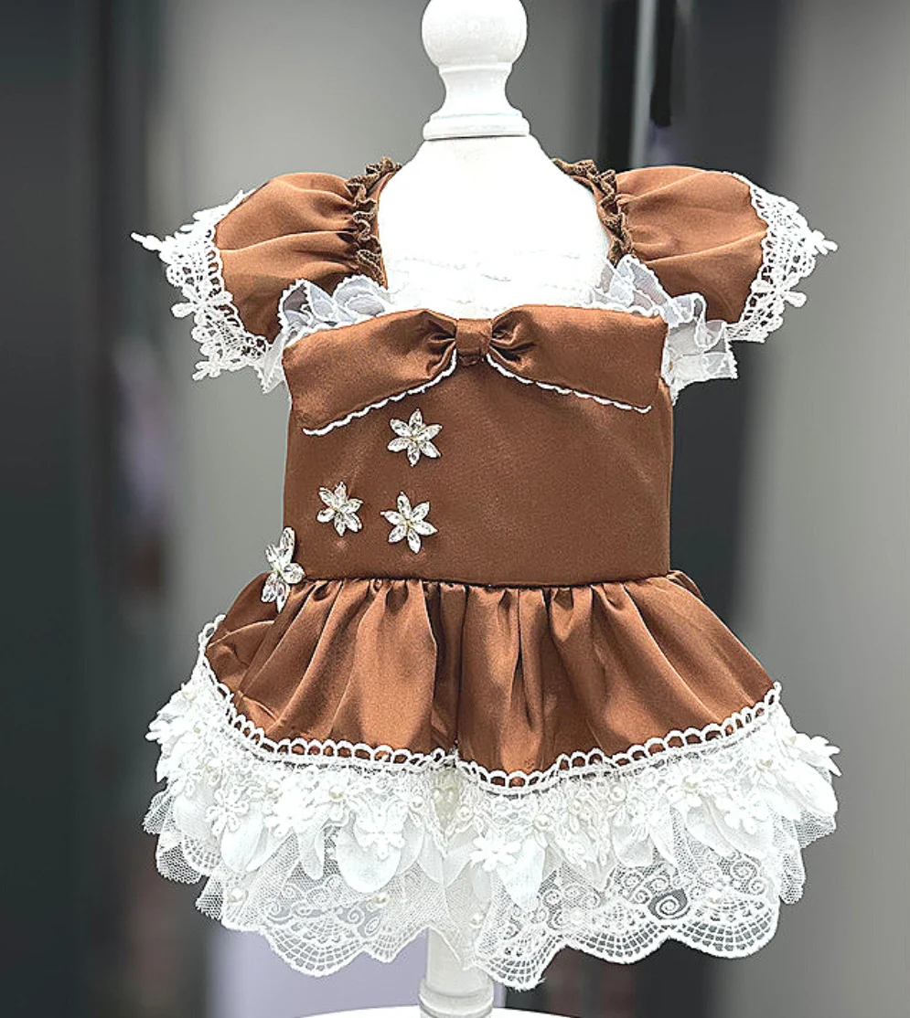 

High-End Designed Silk Material Comfortable Pet Clothing Pearl Collar Small Dog Luxury Dress Maltese Chihuahua