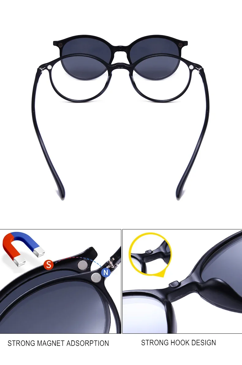 Magnet Clip Sonnenbrillen Und Brillen Set Myopie-0,5 Zu-10 Männer Frauen Mode Runde Rahmen Kurzsichtig Brille f232 – Detail 7