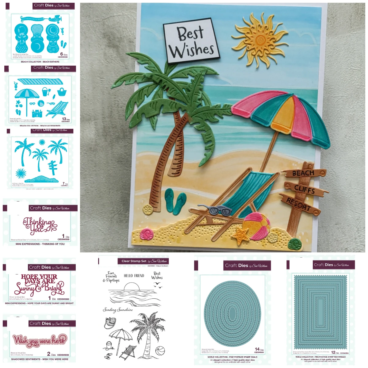 

Hinking Of You Beach Bathers Clear Stamps and Metal Cutting Dies Sets for DIY Craft Making Greeting Card Scrapbooking Decoration