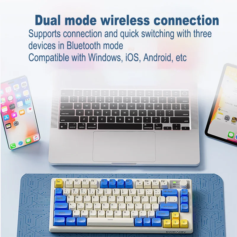 

RGB Backlight Wireless Keyboard 2.4GWireless+Bluetooth Dual Mode Mute Rechargeable Mechanical Keyboard Custom Macro Programming