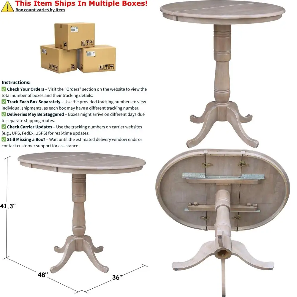 

International Conts 36" Round Top Pedestal Table with 12" Lea-40.9" H-Dining, Counter, or Bar Height, Washed Gray Taupe