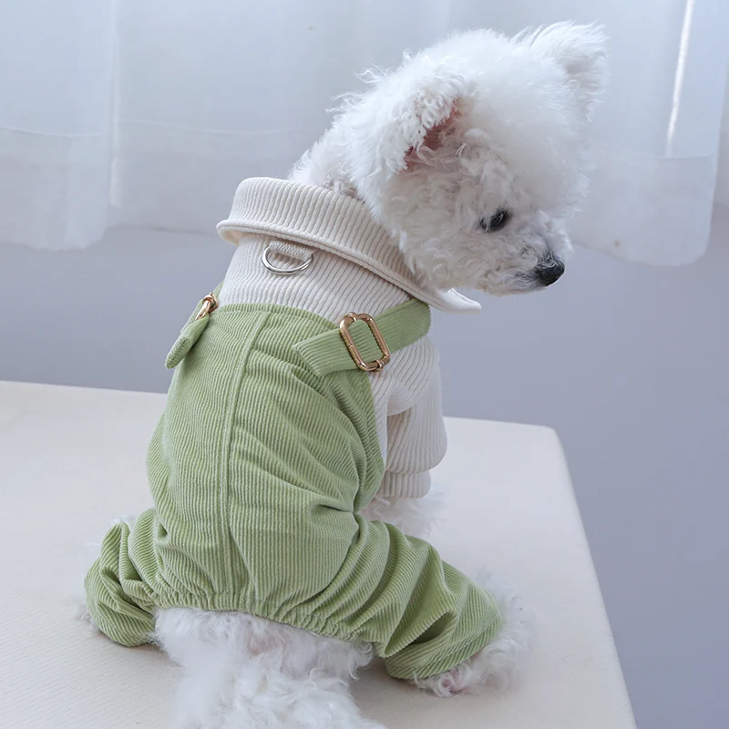 1PC Pet Apparel Dog Spring and Autumn Strap Pants Green Four legged Pants with Pulling Rope Button For Small Medium Dogs