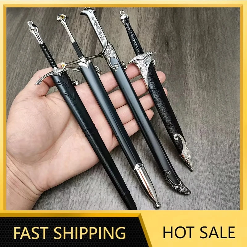 4-teiliges Schwertmodell-Set The LoTR Glamdring Aragorn Narthil Elfen Anduril Middle-Earth Vollmetall-Samurai-Schwert Schlüsselanhänger Geschenke Spielzeug