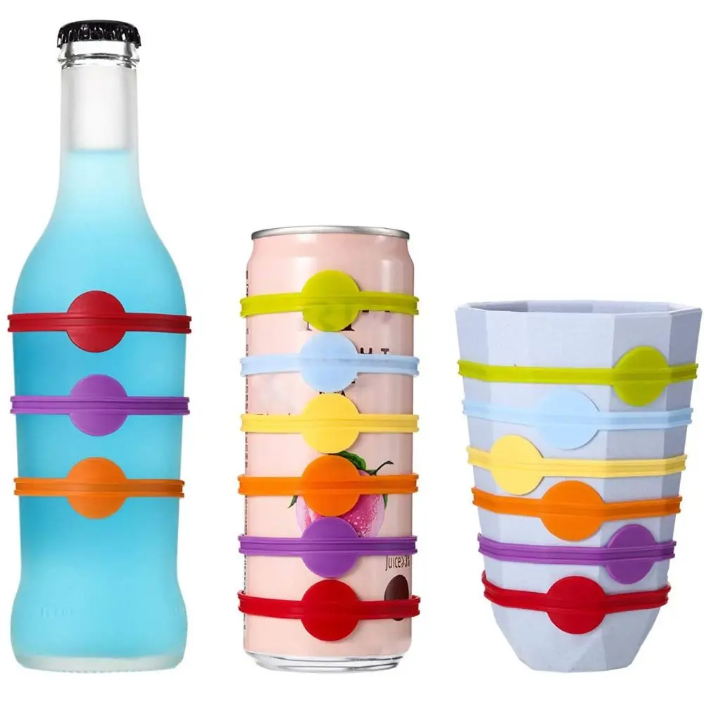 24pcs Kitchen Supplies Silicone Drinking Cup Strip Tag Ring Extendable Wine Cup Marker Mixed Color Drink Bottle Recognizer Club