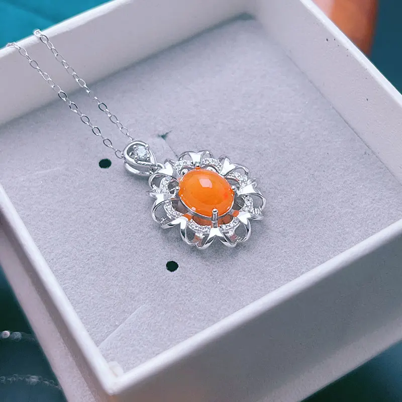 925 Silver fire Opal Pendant 7mm*9mm Natural Opal Necklace Pendant 3 Layers 18K Gold Plating silver  natural opal jewelry