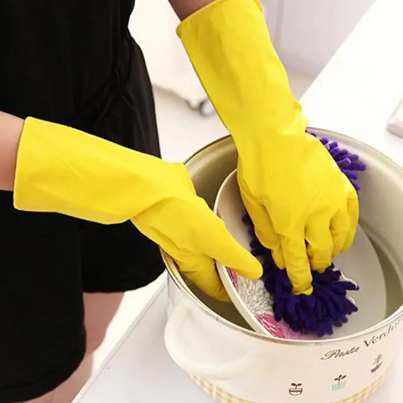 1PCS Wash Dishes Housekeeping Gloves Water-proof Dishwashing Rubber Gloves Reusable Kitchen Gloves Long Sleeve Cleaning Tools