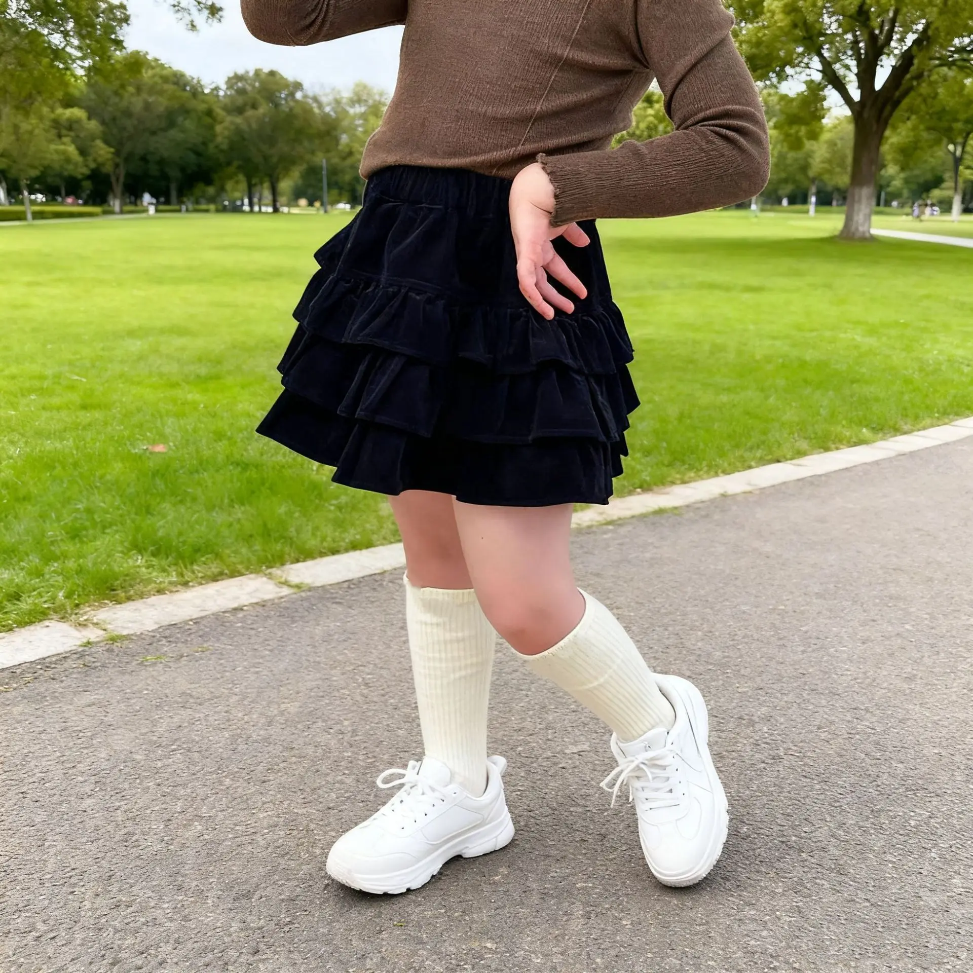 Girls Corduroy Short Skirt Autumn and Winter New Cake Retro Style Short Skirt Fashion and Versatile Causal